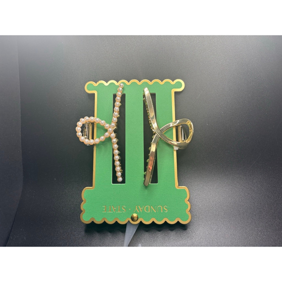 Sunday State Accessories - NWT Sunday State Pearl & Gold Bow Metal Hair Claws (1 of each) Trendy Coquette